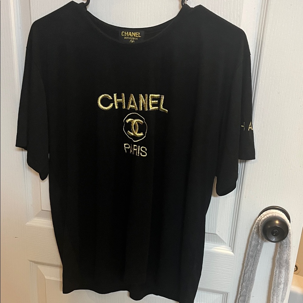 CHANEL Black Tee with Gold Accents